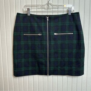 New! Madewell sz 12 Green/ Black Plaid Mini Skirt Zip Wool